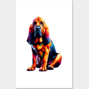 Colorful Bloodhound Portrait in Expressive Splash Art Style Posters and Art